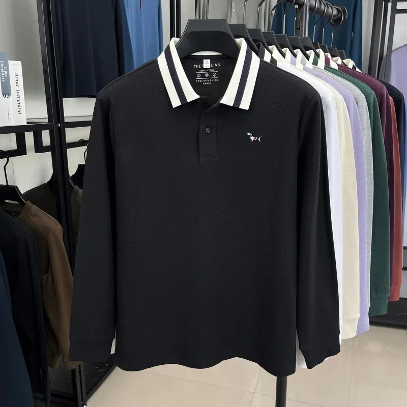 Luxury Brand Men's 100% Cotton Print Long Sleeve Polo Shirt Original Autumn Design Simple Trendy Business Lapel T-shirt Menswear