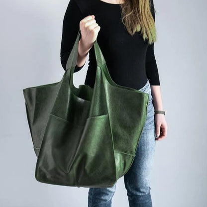 Fashionable and minimalist large bag with soft leather and large capacity shopping bag for women, one shoulder hand-held large b