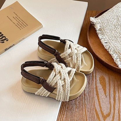 Children's Boho Braided Sandals Summer New Boys Girls Casual Shoes for Outdoor Daily Wear Open-toe Kids Platform Beach Sandals