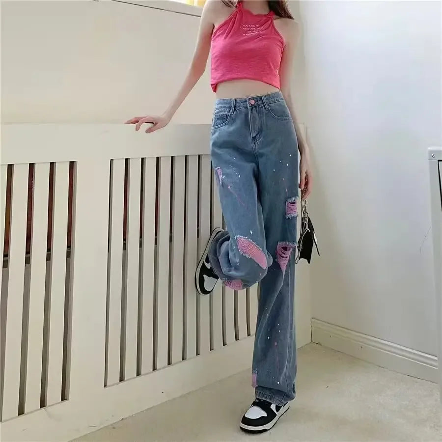 High-waisted Slimming Jeans Women's Loose-fit Draped Trousers