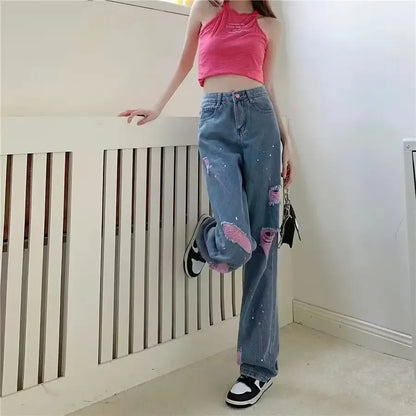 High-waisted Slimming Jeans Women's Loose-fit Draped Trousers