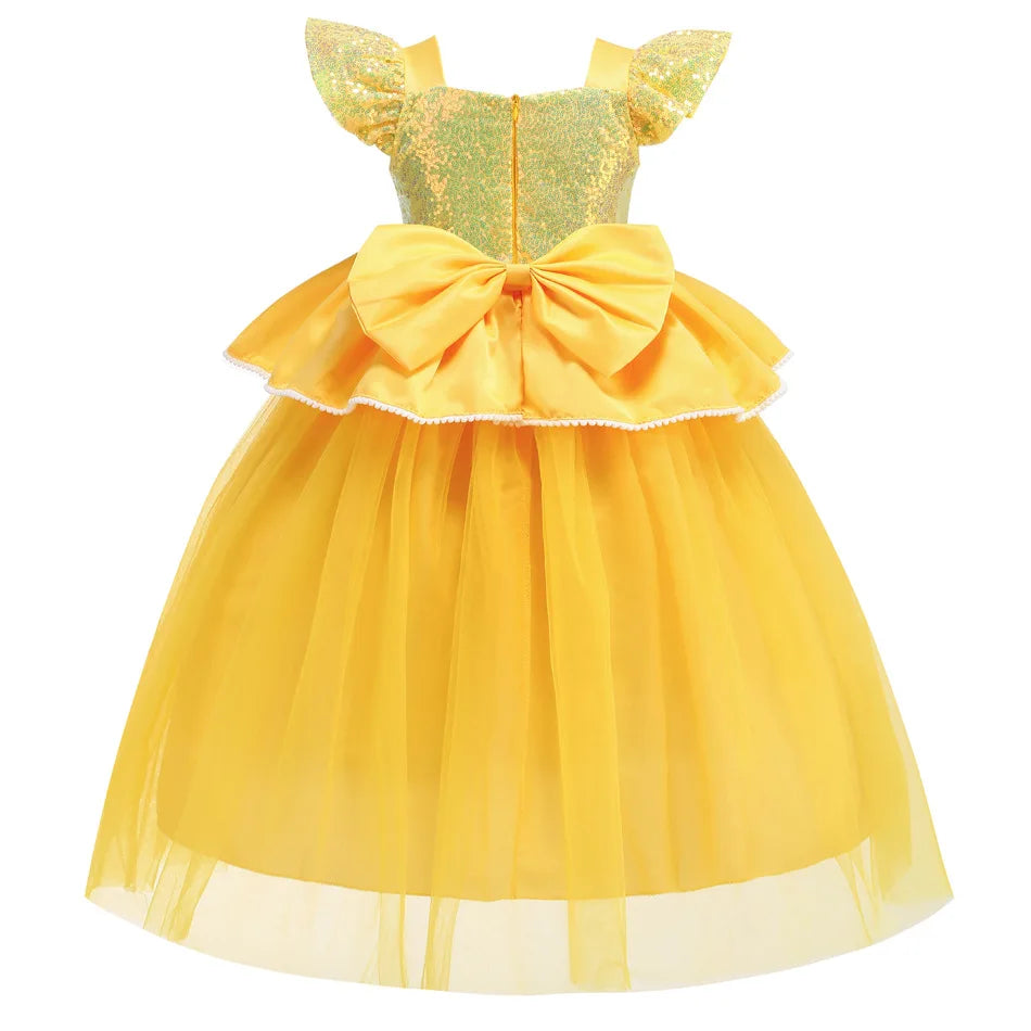 Vestidos de Princesa Disney para Meninas Fantasia de Festa da Bela Roupa de Flores para Crianças de Halloween Aniversário Fantasia da Bela e a Fera