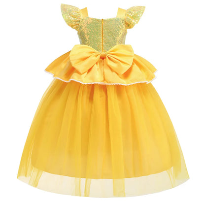 Vestidos de Princesa Disney para Meninas Fantasia de Festa da Bela Roupa de Flores para Crianças de Halloween Aniversário Fantasia da Bela e a Fera