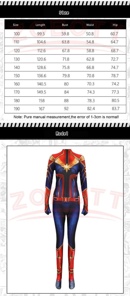 Movie Captain Cosplay Costume Women Superhero Cos Stage Jumpsuit Halloween Carnival Role Play Party Zentai Kids Adult