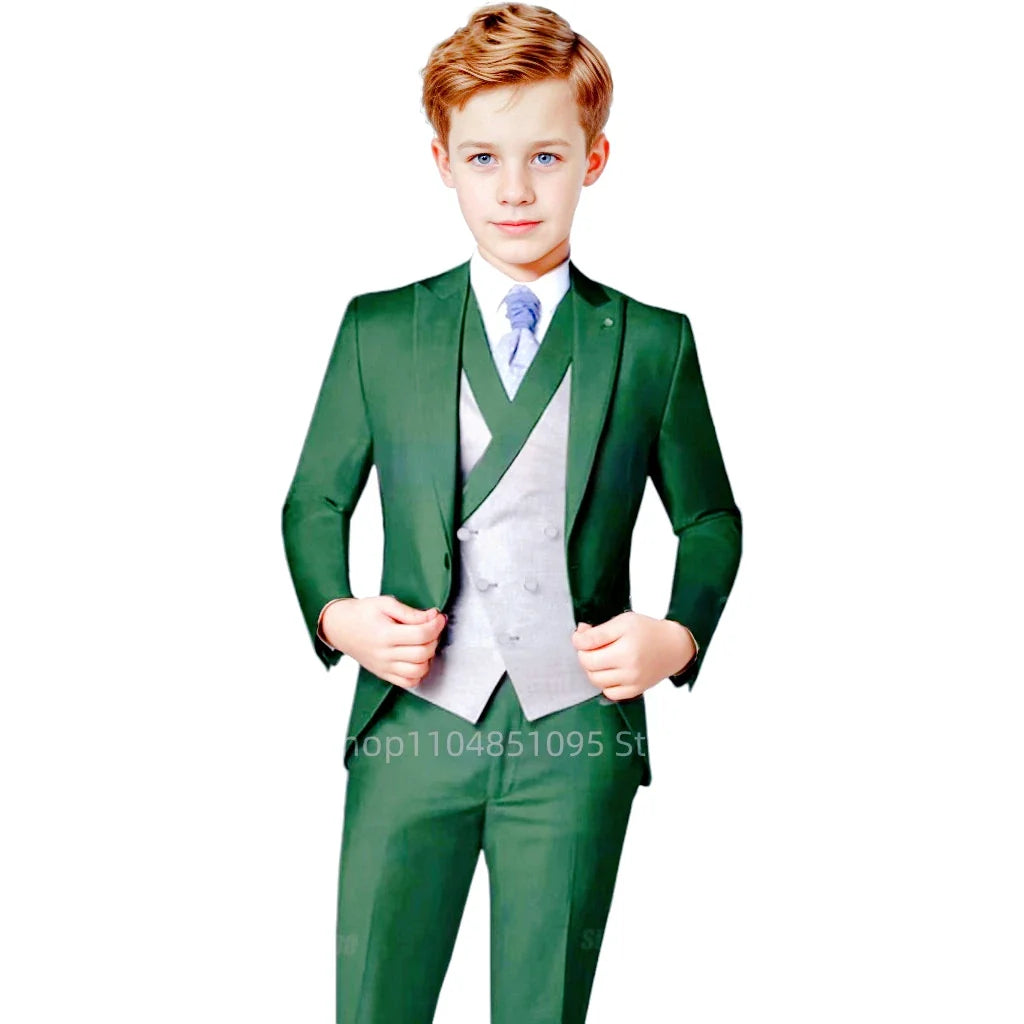 Elegant Orange Boy's Suit Set for Wedding 3 Pieces Suit Set Groom Tuxedo Sets Blazer Vest Pants Kids Guest Tuxedo Piano Suit