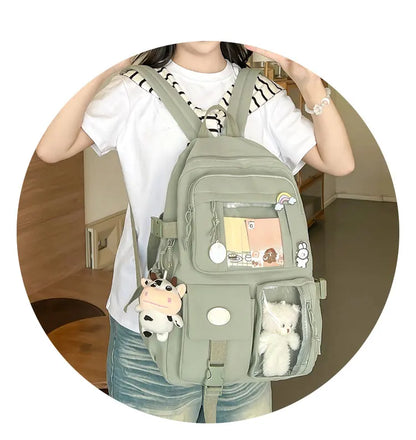 New Cute Nylon Backpack Suitable for Young Girls, Female Students, and Ladies, Multi-Pocket Student Backpack