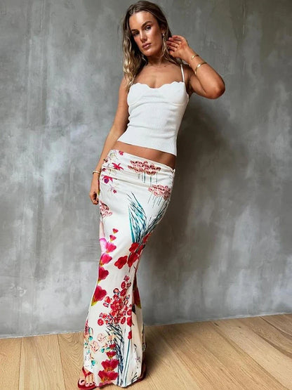 Colorful Print Skirts Women 2025 New Trend Ruched Peach Hip Casual Simple Bottoms Summer Fashion Stretch Streetwear