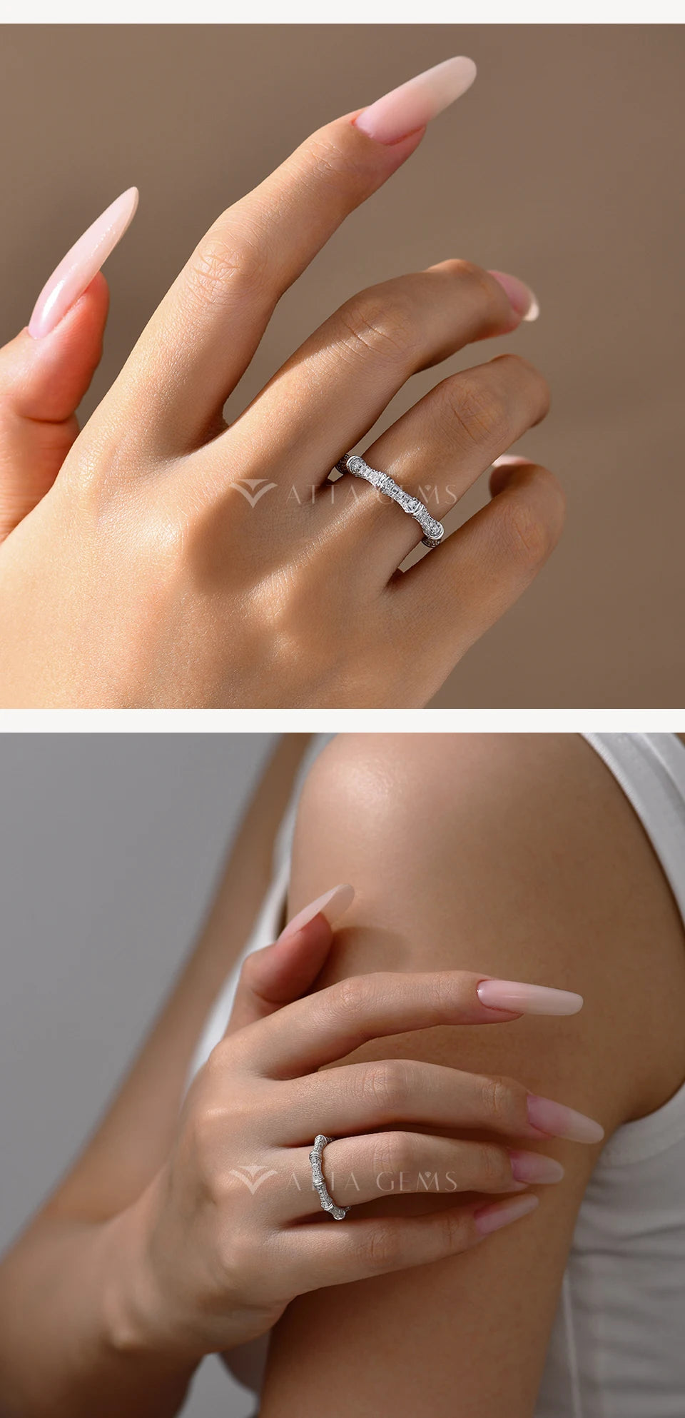 Sparkling Moissanite Ring Bamboo Design 925 Sterling Silver Women Rings Peace Good Luck for Birthday Party Gift Jewelry
