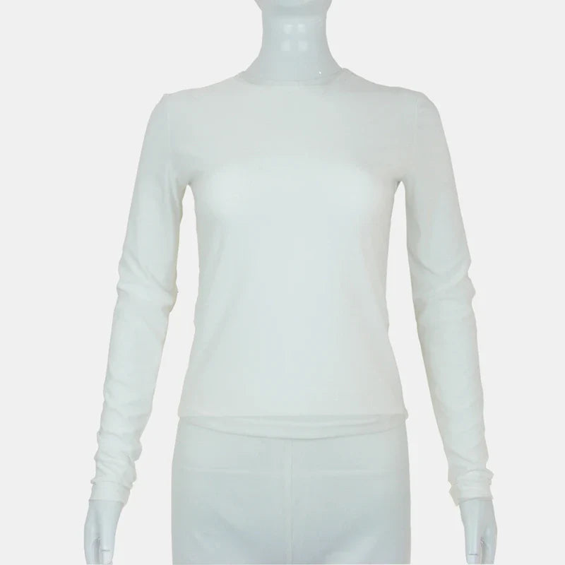 Woman Clothing Long Sleeve T-shirt Slim Fit Tops Female O-Neck Close-fitting Tee Shirt Street Wear 2024 Y2K Qtraf 2408