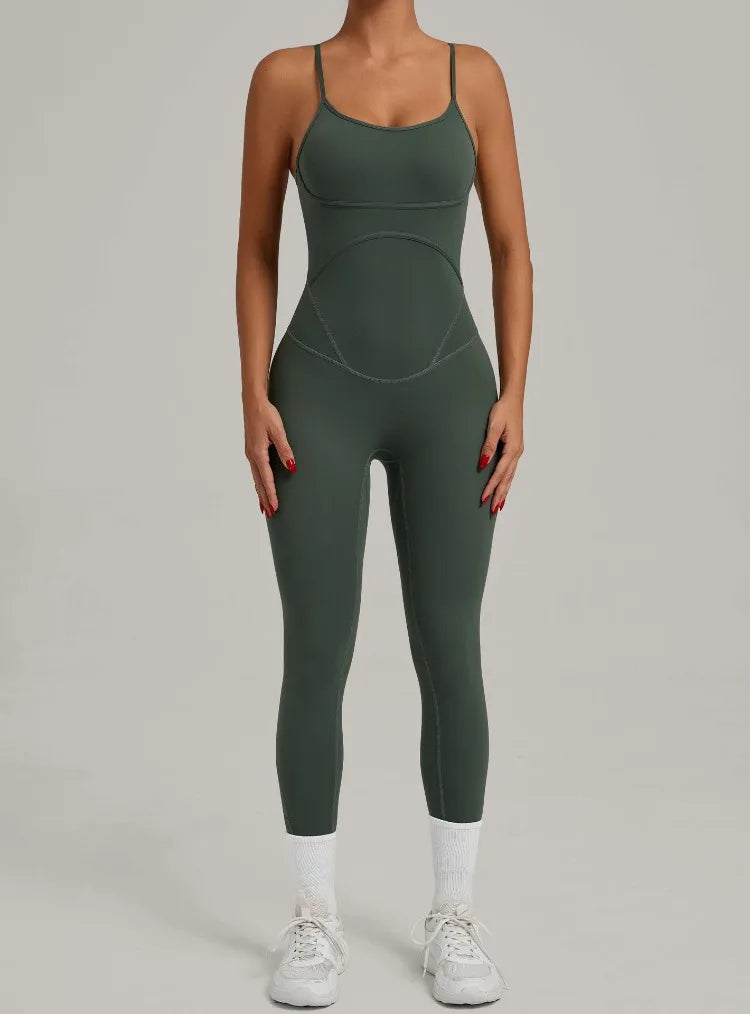 Women Sports Fitness Jumpsuit Cross Open Back Adjustable Shoulder Strap Hip Lift Tight Slim Fit Yoga Set Gym Running Sports Kit