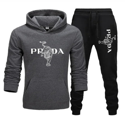 The men's outdoor fitness sweatshirt and pants set for autumn and winter includes a long-sleeved sports shirt and casual pants