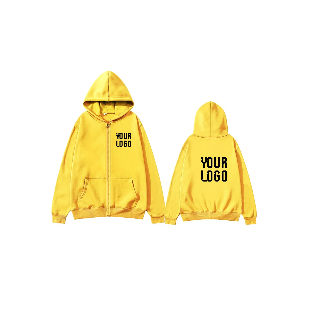 Solid color zipper hoodie | Customizable text pattern jacket | unisex, team customization