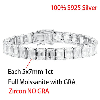 5*7mm 1ct Emerald Cut Moissanite Bracelets For Women Man S925 Silver Lab Diamond Bracelet Wedding Party Fine Jewelry