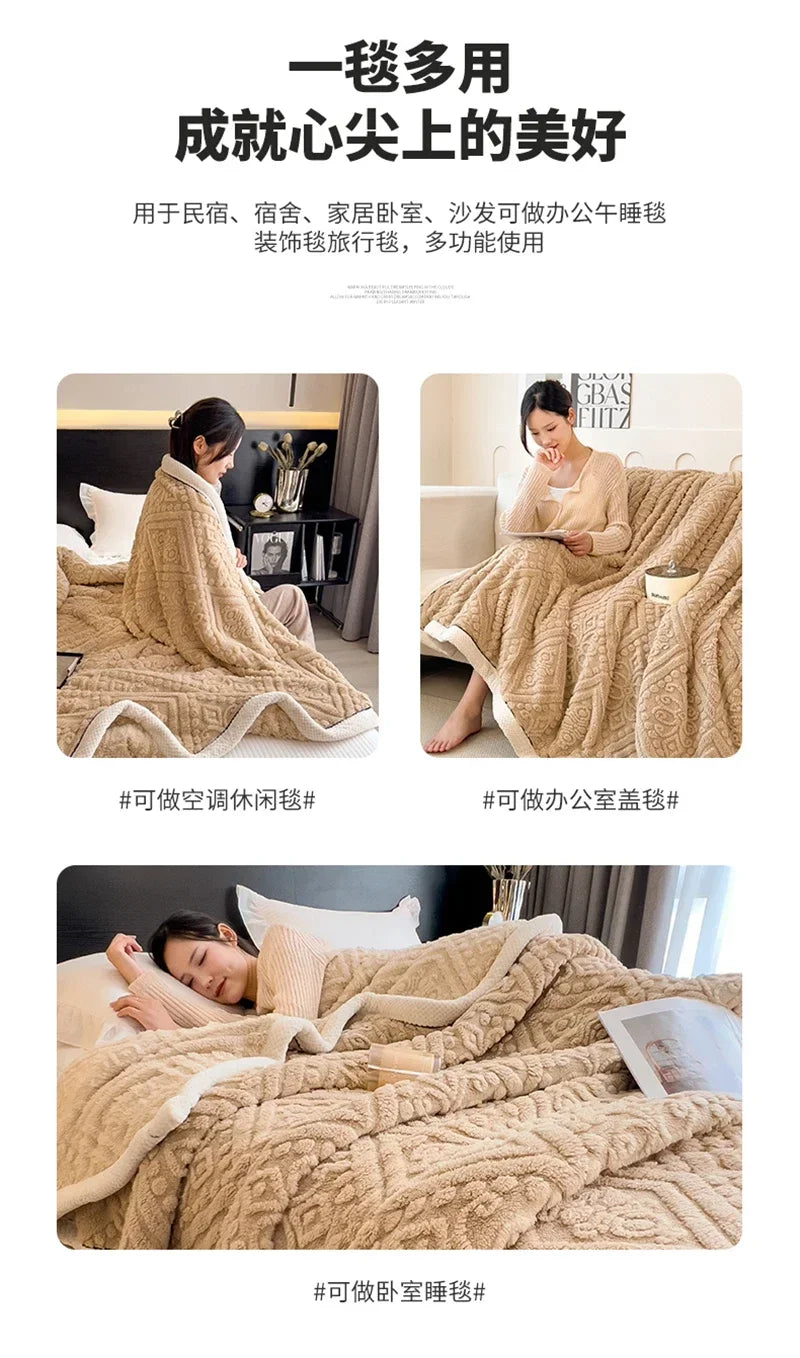 New Carved Velvet Warm Autumn Winter Blanket for Bed Soft Fluffy Sofa Blankets Warmth Cozy Coral Flannel Sofa Cover Blanket Nap