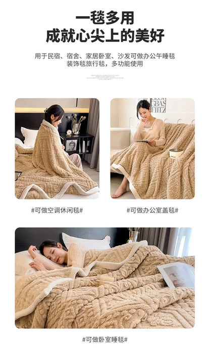 New Carved Velvet Warm Autumn Winter Blanket for Bed Soft Fluffy Sofa Blankets Warmth Cozy Coral Flannel Sofa Cover Blanket Nap
