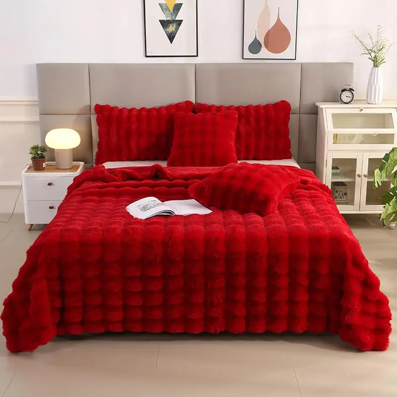 Super Soft Bubble Rabbit Velvet Blankets Multi Purpose All Seasons Air Conditioning Plush Blanket Solid Sofa Cover for Home