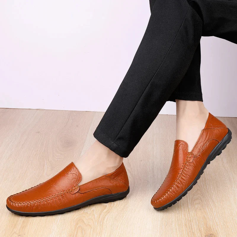Men's Business Casual Shoes Leather Stitching Comfortable Breathable Rubber Bottom Second Layer Cowhide