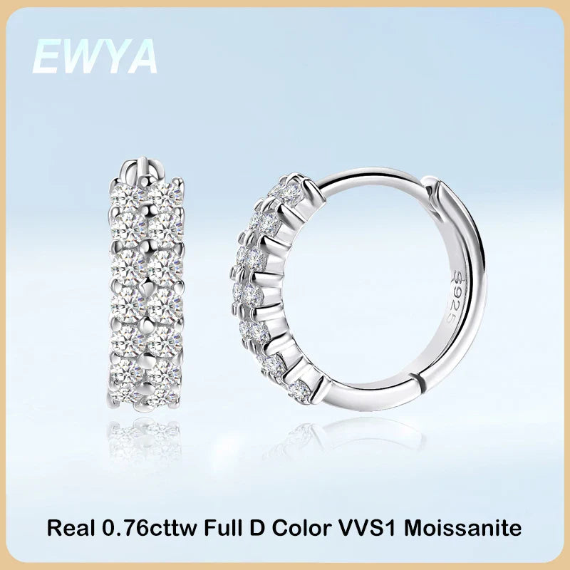 New In D Color 2-Row 0.76cttw Full Moissanite Hoop Earrings for Women Fine Jewelry S925 Silver Diamond Earring Ear Buckle
