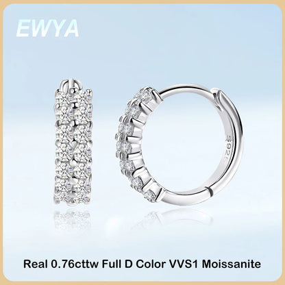 New In D Color 2-Row 0.76cttw Full Moissanite Hoop Earrings for Women Fine Jewelry S925 Silver Diamond Earring Ear Buckle