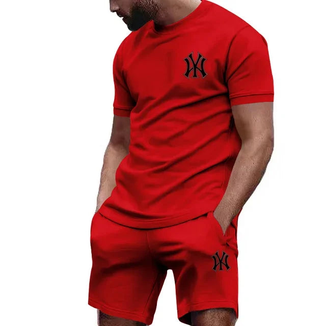 men's two-piece sportswear short sleeved T-shirt and pants set running and fitness sportswear summer