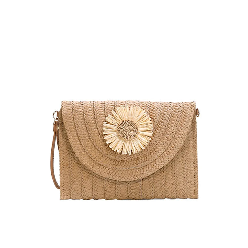 Straw Woven Shoulder Crossbody Bag Beach Clutch Handbag Casual Summer Handmade Envelope Bags for Women Totes Purse