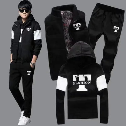 3 Pieces Set Hoodies+Vest+Pants Casual Track Suit Clothing Coats Winter Thick Warm Tracksuit for Couple Printed Mens Set Vest