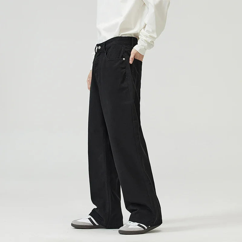 100％ Cotton Men's Baggy Straight Jeans Comfortable Soft Casual Pants Fashion Korean White Brown Denim Trousers Male Clothing