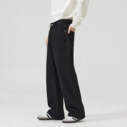 100％ Cotton Men's Baggy Straight Jeans Comfortable Soft Casual Pants Fashion Korean White Brown Denim Trousers Male Clothing