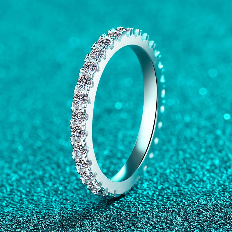 D Color 2mm Full Moissanite Diamond Ring for Women Sterling Silver 925 with Gold Plated Wedding Bridal Band Rings Jewelry