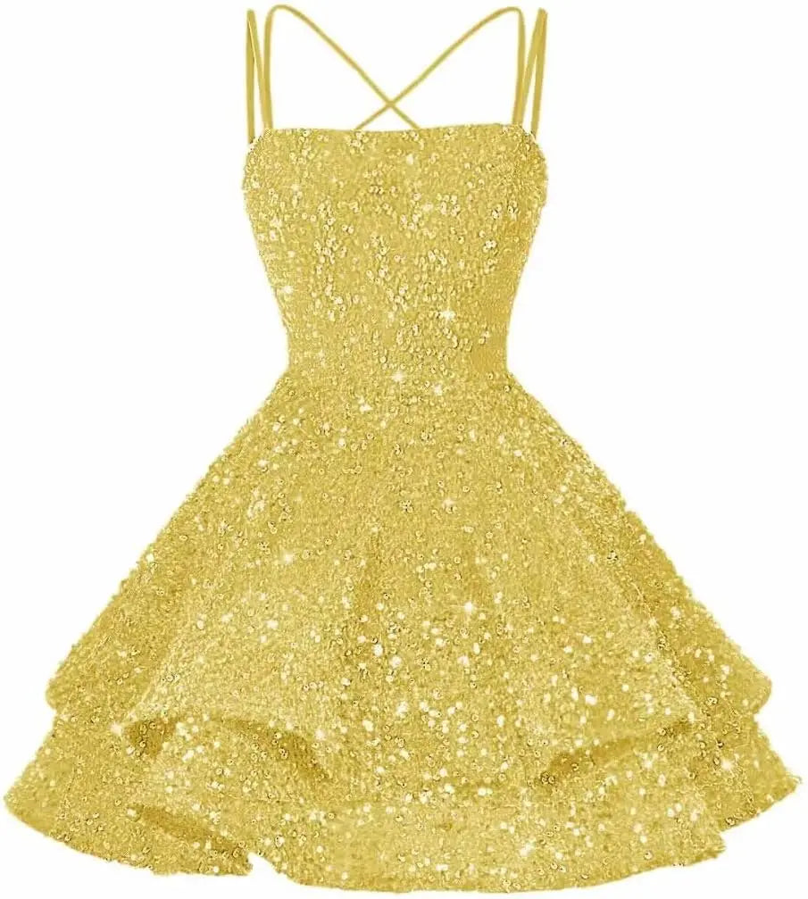Sequin Short Square Neck Homecoming Dress for Teen Sparkly Prom Dress Sweet 16 Photo Shoot Cocktail Gowns Graduation Dress