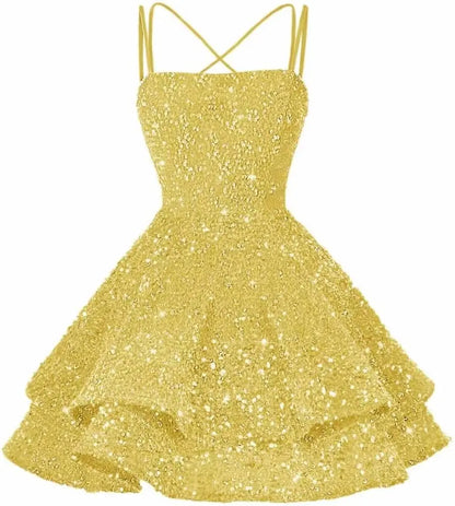 Sequin Short Square Neck Homecoming Dress for Teen Sparkly Prom Dress Sweet 16 Photo Shoot Cocktail Gowns Graduation Dress