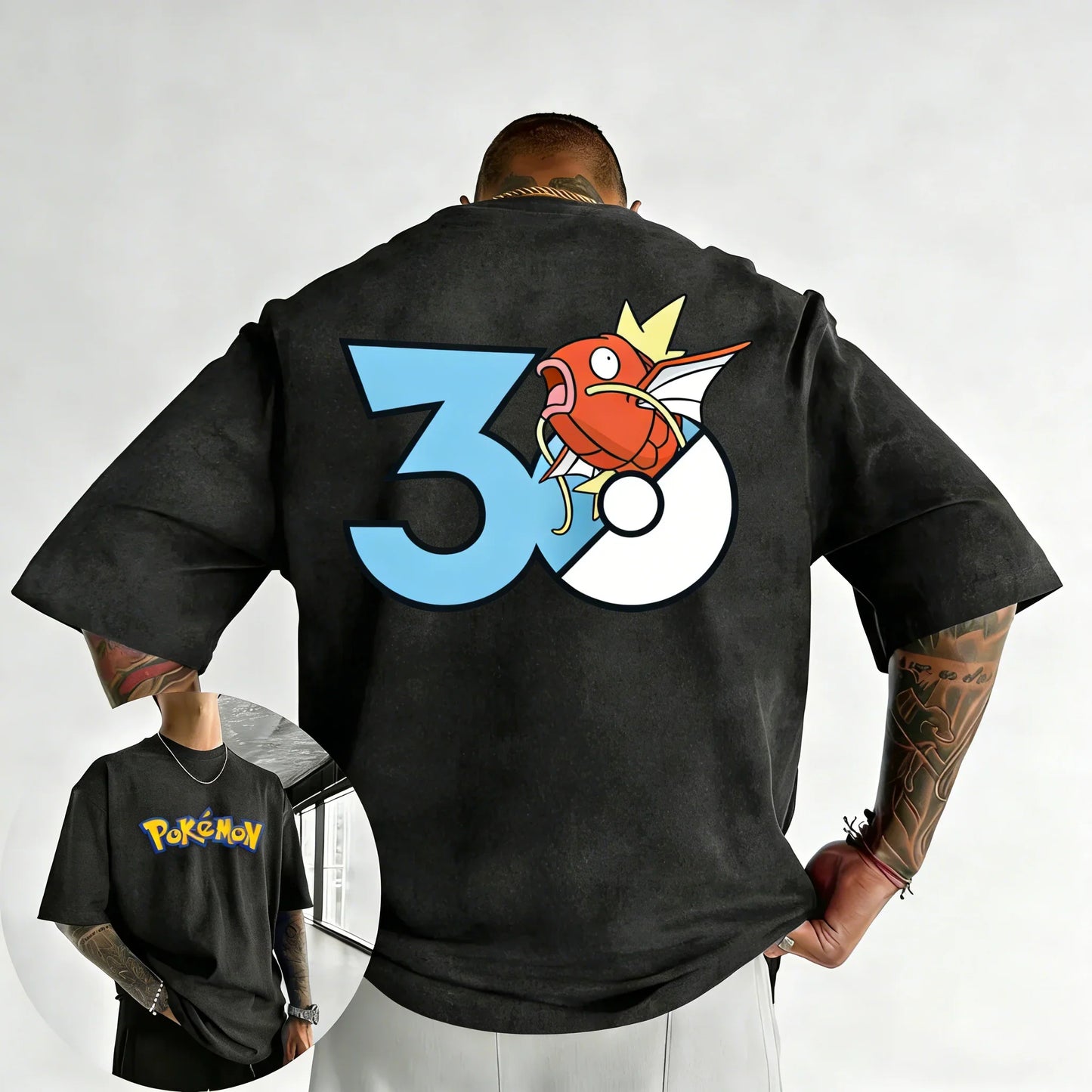 30th Anniversary Magikarp Printed T-shirt Summer Men's and Women's Trendy Large Loose Casual Y2K Short Sleeve Top