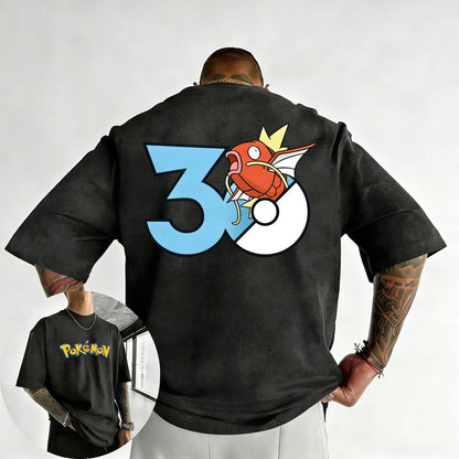 30th Anniversary Magikarp Printed T-shirt Summer Men's and Women's Trendy Large Loose Casual Y2K Short Sleeve Top