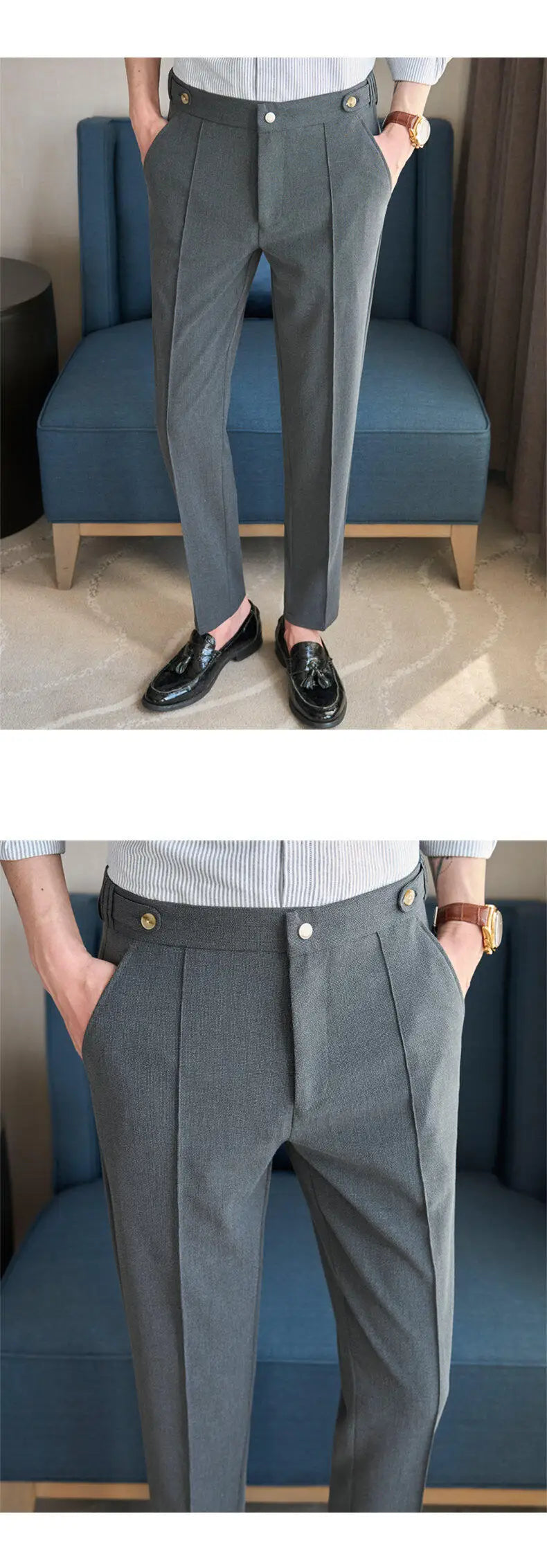 Men's Classic Black Dress Pants with Double Button Waistband, Perfect for Formal and Business Occasions Adjustable Waist.28-38