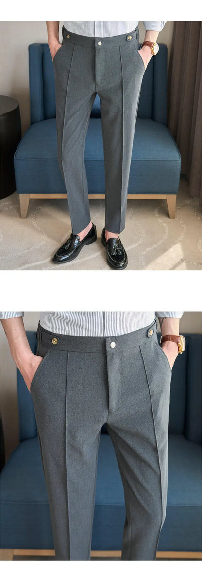 Men's Classic Black Dress Pants with Double Button Waistband, Perfect for Formal and Business Occasions Adjustable Waist.28-38