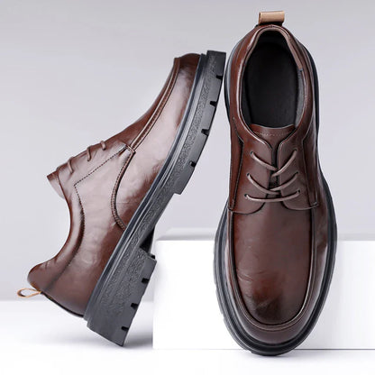 Men's Comfortable Genuine Leather British Thick-soled Business Leather Shoes for Spring 2025, New Lace-up Oxford Shoes