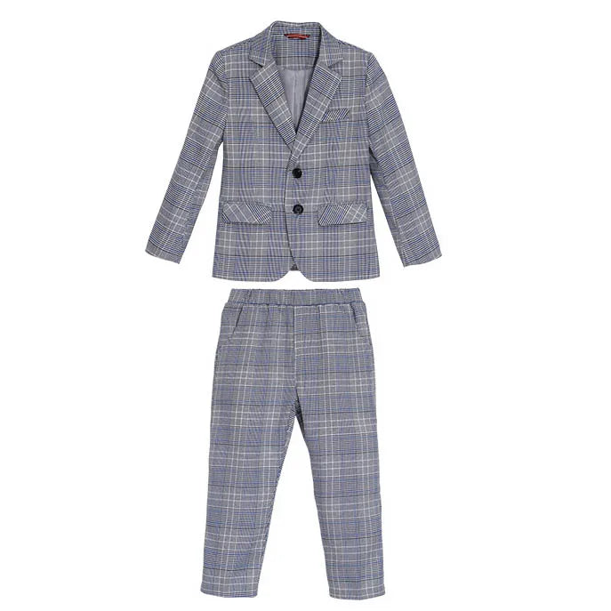 Spring Autumn Kids Boys Suits Elegant Children Boys Plaid Blazer Pant Suits Outfits Set Young Teenager Boys Formal Wedding Suits