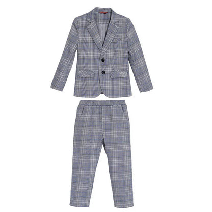Spring Autumn Kids Boys Suits Elegant Children Boys Plaid Blazer Pant Suits Outfits Set Young Teenager Boys Formal Wedding Suits