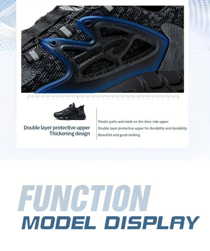 Safety Shoes For Men Steel Toe Anti-Puncture Men's Work Shoes Slip Resistant Reinforced Sole Rotating Button Fashion Sneaker
