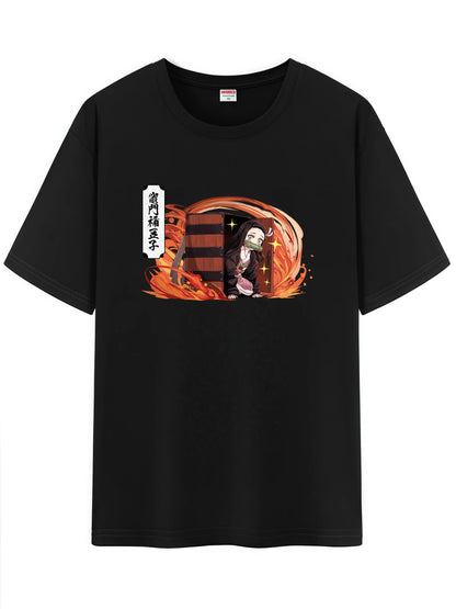 Unisex Japanese Anime Pattern T-Shirt,Demon Slayer Character Tanjirou Nezuko Graphic Short Sleeve Regular Fix Tee Shirt