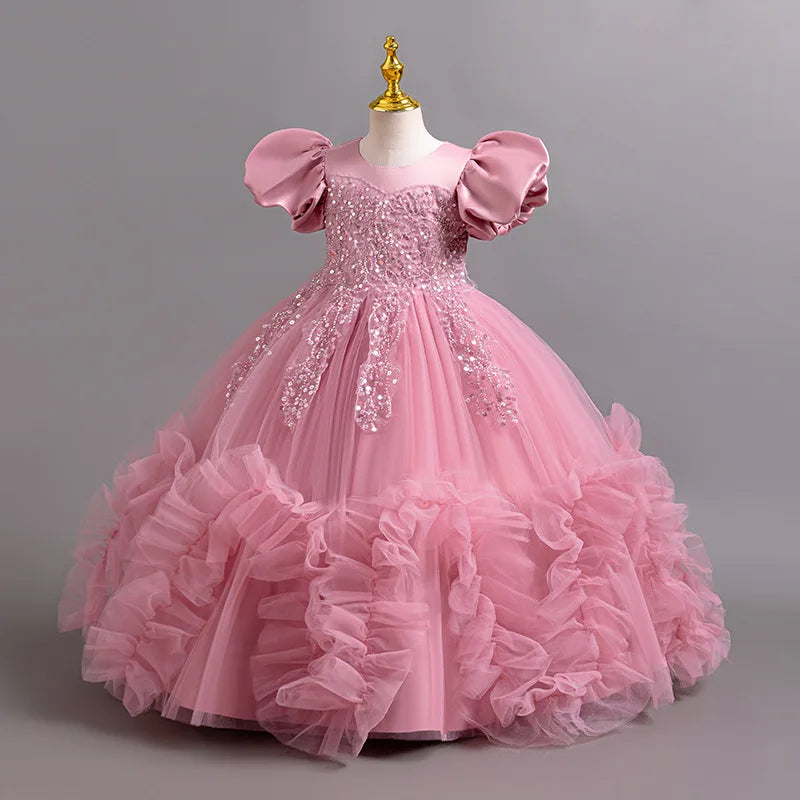 New Year Girl Lace Dress Girl's Birthday Party Ball Evening Dress Sleeveless Long Dress 4-12 Year Old Christmas Princess Dress