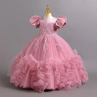 New Year Girl Lace Dress Girl's Birthday Party Ball Evening Dress Sleeveless Long Dress 4-12 Year Old Christmas Princess Dress