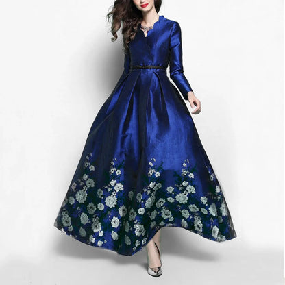 Novo Modelo Vestido longo jacquard luxuoso e elegante para festa à noite vestido de manga comprida sem cinto vestido formal