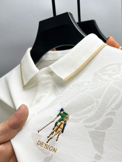 High end brand fashion printed long sleeved polo shirt men's 2024 spring new exquisite embroidered T-shirt casual breathable top