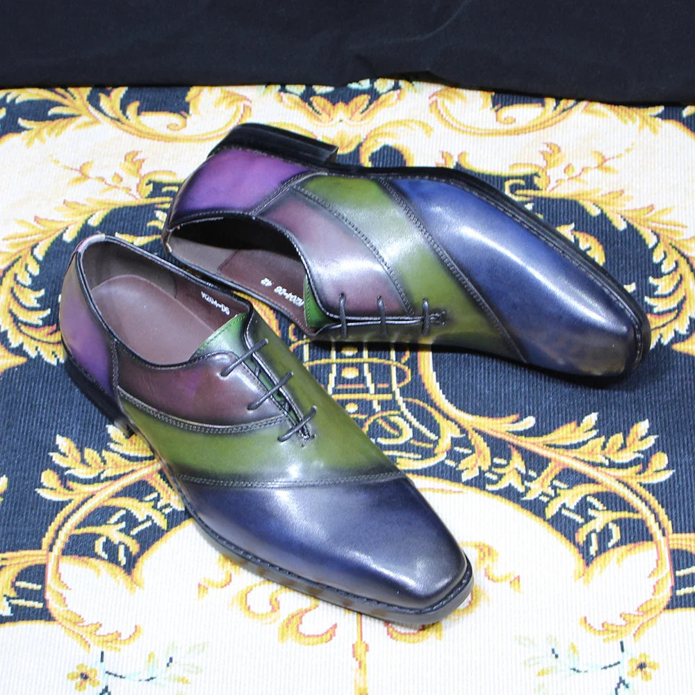 Luxury Men's Patent Leather Dress Shoes Alligator Pattern Oxford Brogue Lace-Up Formal Shoes for Office Wedding Party