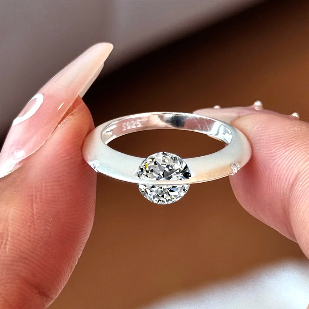Anel de Casamento em Moissanite de 1 Quilate para Mulheres, Anéis de Noivado Solitário de Diamante Brilhante em Prata Esterlina 925 com Certificado