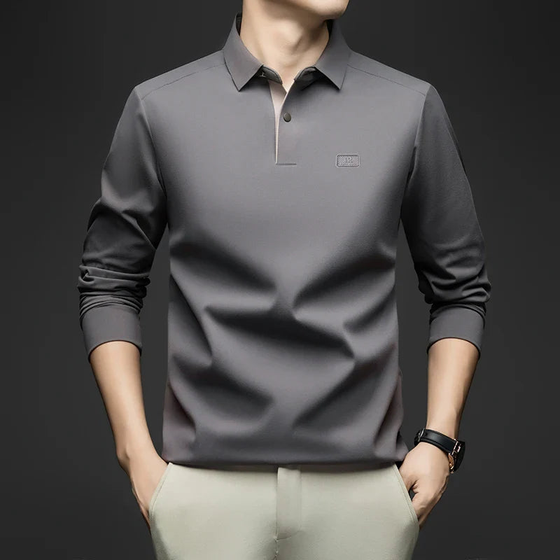 2025 Long Sleeved Polo Shirt for Spring and Autumn Men's Clothing with A Base Collar Casual and Fashionable Long Sleeved T-shirt