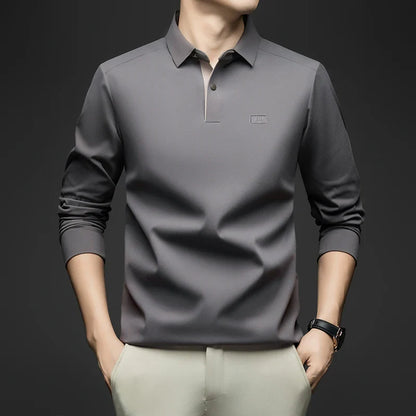 2025 Long Sleeved Polo Shirt for Spring and Autumn Men's Clothing with A Base Collar Casual and Fashionable Long Sleeved T-shirt