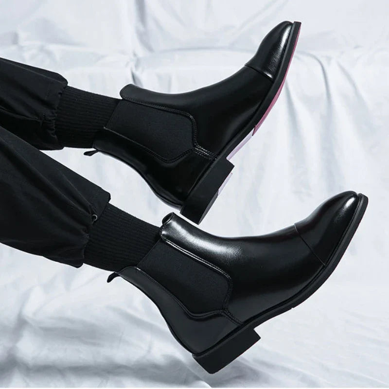 Autumn winter pointed toed male Boots Redsoled high top leather shoe English casual Chelsea boot Fashion comfortable men's shoes