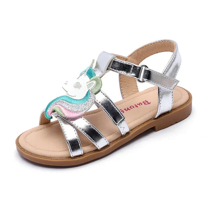 Unicorn Cartoon Girls Sandals High Quality Kids Open-toed Sandals For Girl 2025 Summer Children Beach Swim Shoes Size 25-32